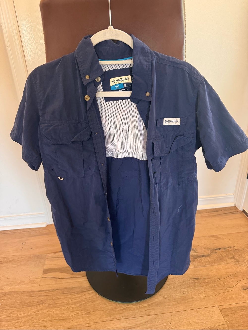 Magellan Outdoors Navy Blue Short-Sleeve Button-Down Fishing Shirt